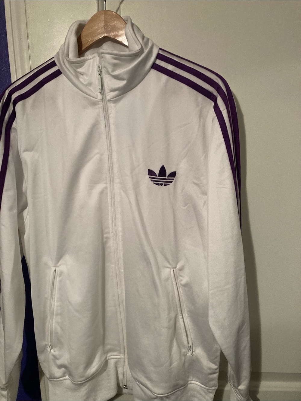 adidas White Track Jacket with Purple Stripes